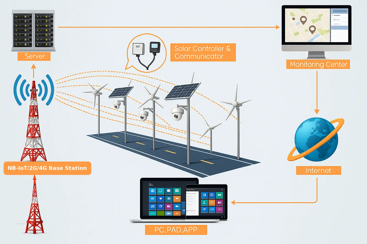 Diagram of the smart street lighting system architecture.