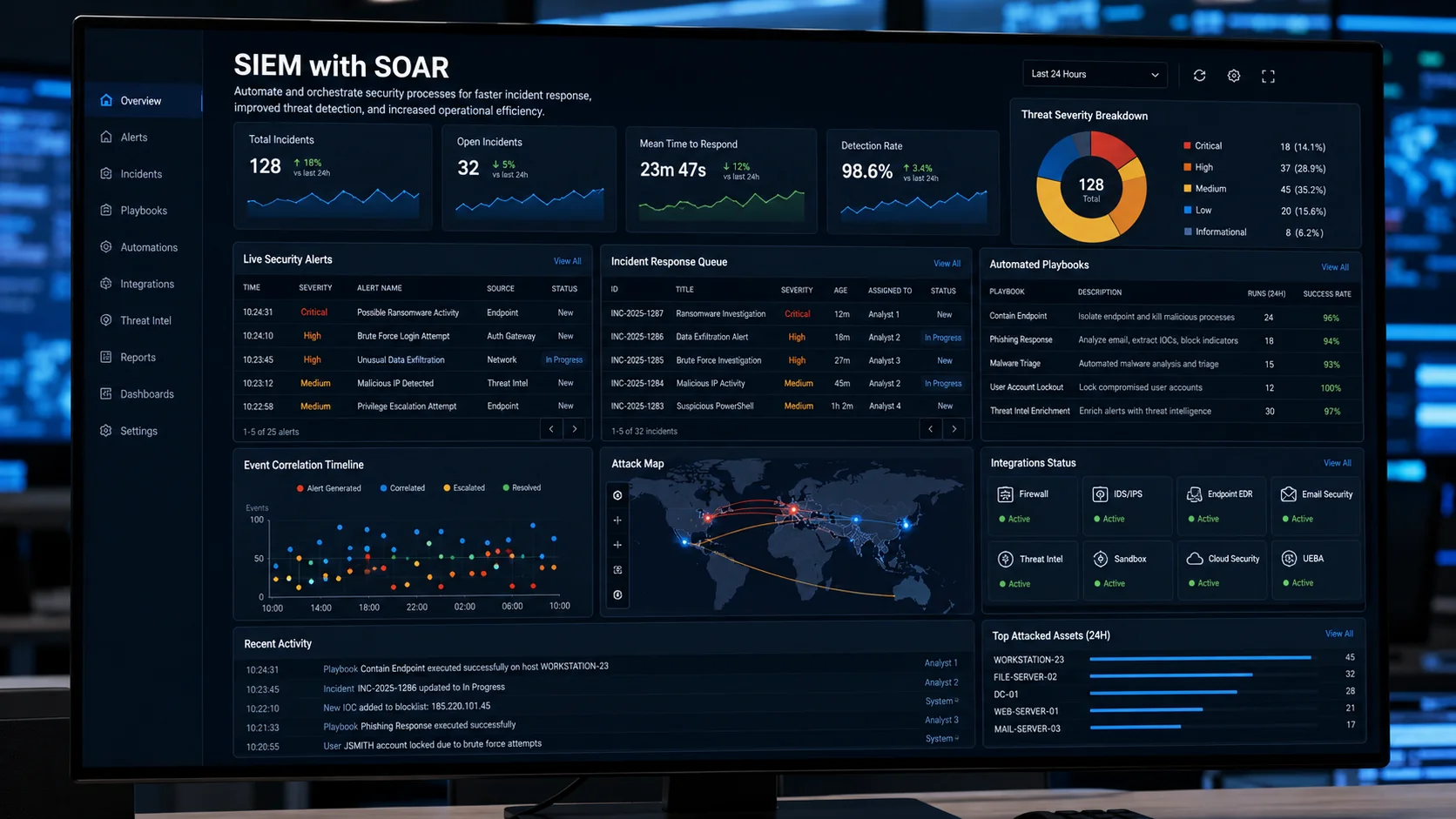SIEM with SOAR security dashboard